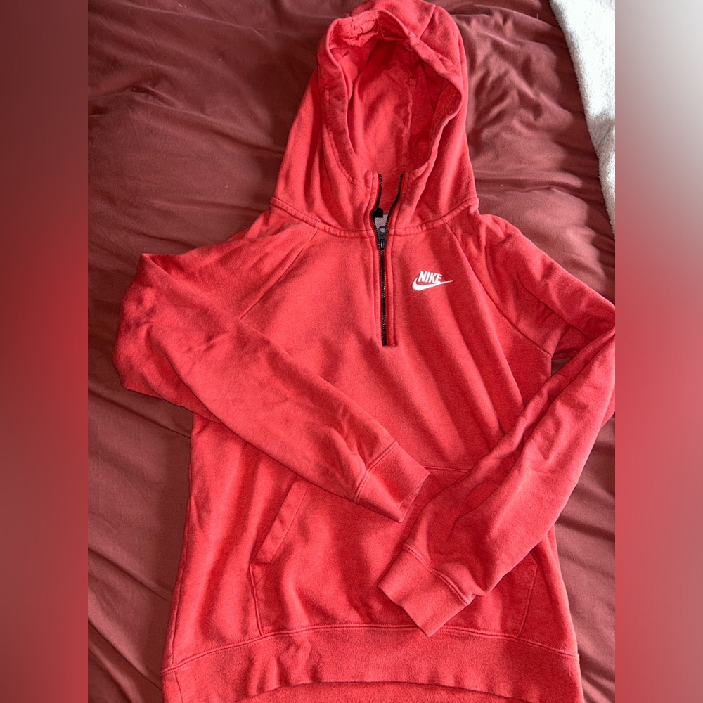 Nike Womens Red Quarter-Zip Hoodie with Hood